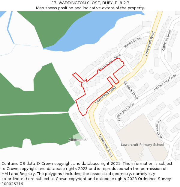 17, WADDINGTON CLOSE, BURY, BL8 2JB: Location map and indicative extent of plot
