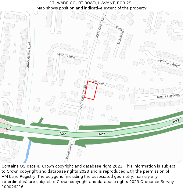 17, WADE COURT ROAD, HAVANT, PO9 2SU: Location map and indicative extent of plot