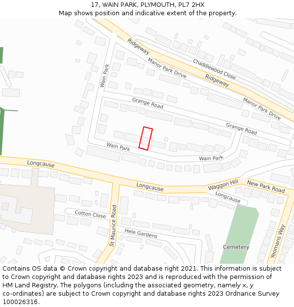 17, WAIN PARK, PLYMOUTH, PL7 2HX: Location map and indicative extent of plot