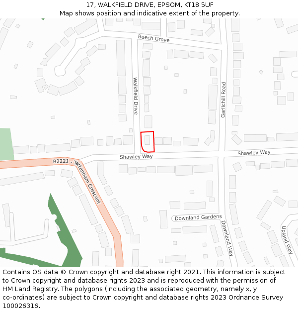 17, WALKFIELD DRIVE, EPSOM, KT18 5UF: Location map and indicative extent of plot