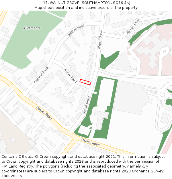 17, WALNUT GROVE, SOUTHAMPTON, SO16 4NJ: Location map and indicative extent of plot