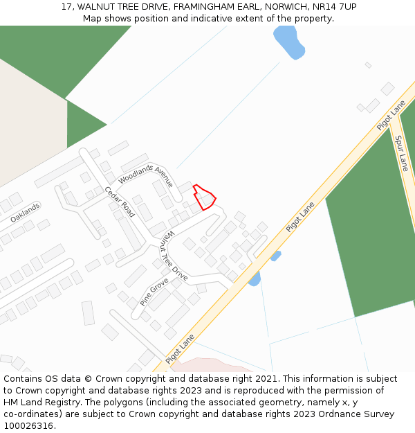 17, WALNUT TREE DRIVE, FRAMINGHAM EARL, NORWICH, NR14 7UP: Location map and indicative extent of plot