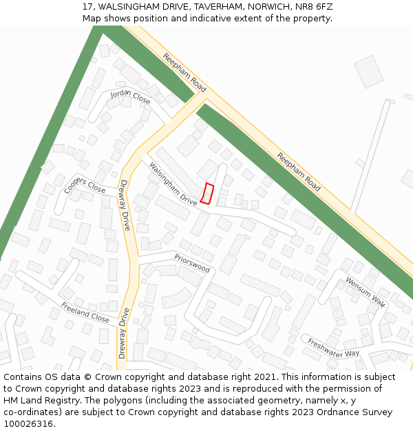 17, WALSINGHAM DRIVE, TAVERHAM, NORWICH, NR8 6FZ: Location map and indicative extent of plot