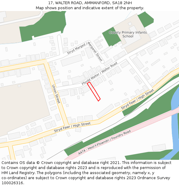 17, WALTER ROAD, AMMANFORD, SA18 2NH: Location map and indicative extent of plot