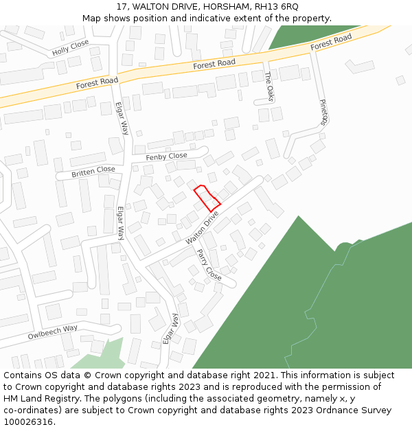 17, WALTON DRIVE, HORSHAM, RH13 6RQ: Location map and indicative extent of plot
