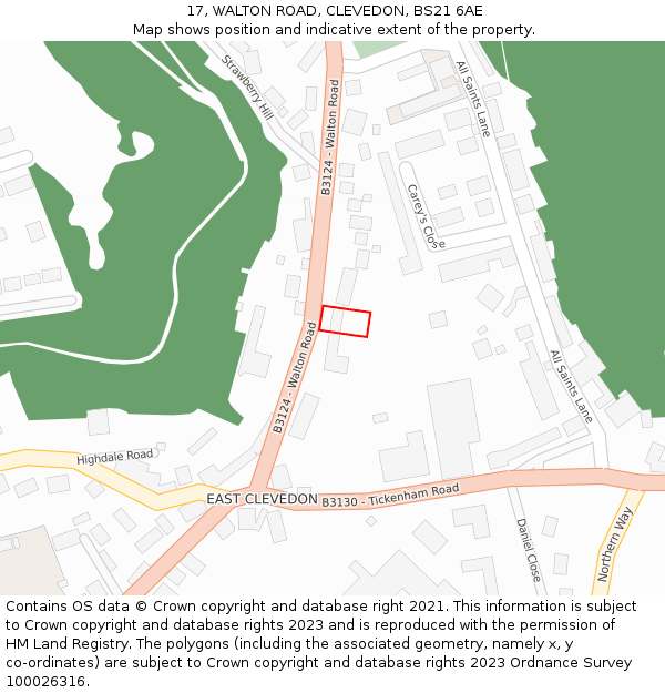 17, WALTON ROAD, CLEVEDON, BS21 6AE: Location map and indicative extent of plot