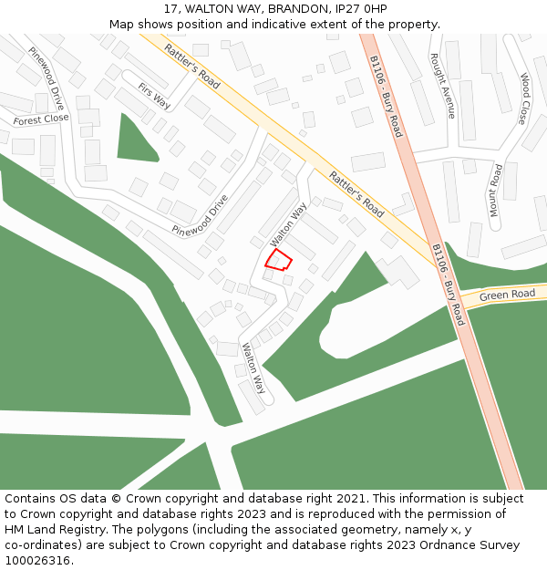 17, WALTON WAY, BRANDON, IP27 0HP: Location map and indicative extent of plot