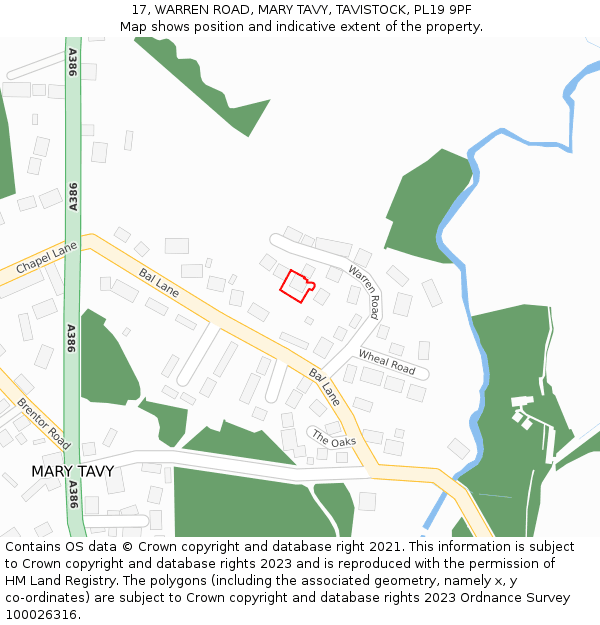 17, WARREN ROAD, MARY TAVY, TAVISTOCK, PL19 9PF: Location map and indicative extent of plot