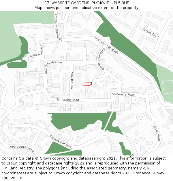 17, WARSPITE GARDENS, PLYMOUTH, PL5 3UE: Location map and indicative extent of plot