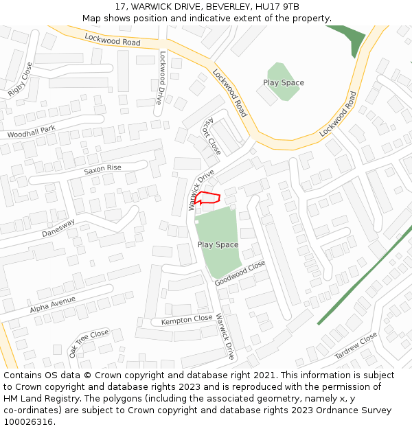 17, WARWICK DRIVE, BEVERLEY, HU17 9TB: Location map and indicative extent of plot