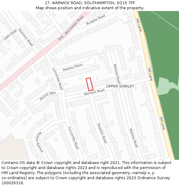 17, WARWICK ROAD, SOUTHAMPTON, SO15 7PF: Location map and indicative extent of plot