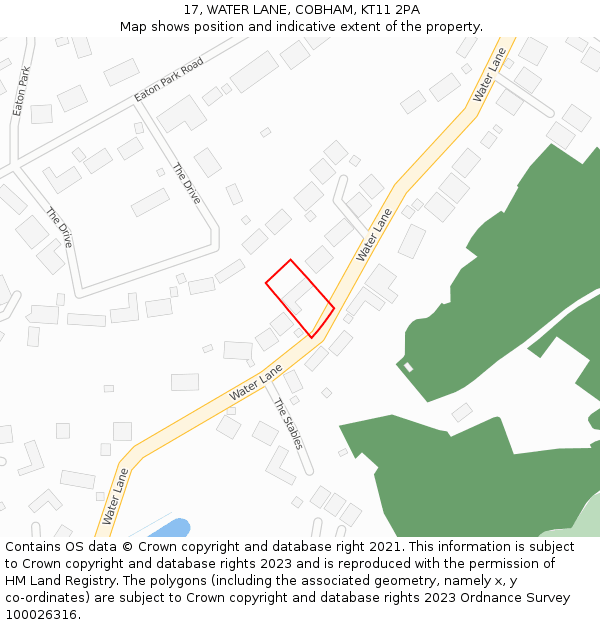 17, WATER LANE, COBHAM, KT11 2PA: Location map and indicative extent of plot