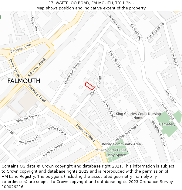 17, WATERLOO ROAD, FALMOUTH, TR11 3NU: Location map and indicative extent of plot