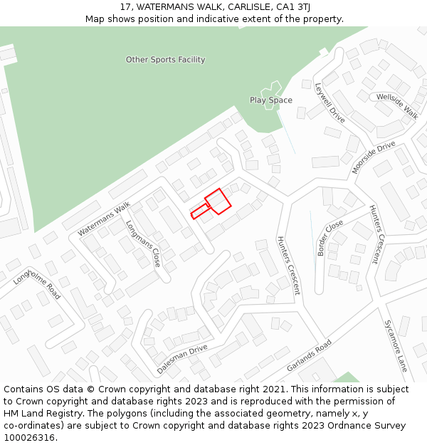 17, WATERMANS WALK, CARLISLE, CA1 3TJ: Location map and indicative extent of plot