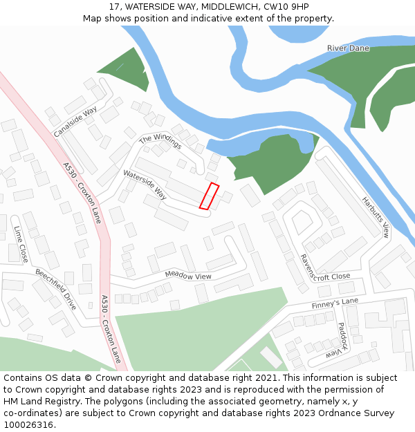 17, WATERSIDE WAY, MIDDLEWICH, CW10 9HP: Location map and indicative extent of plot