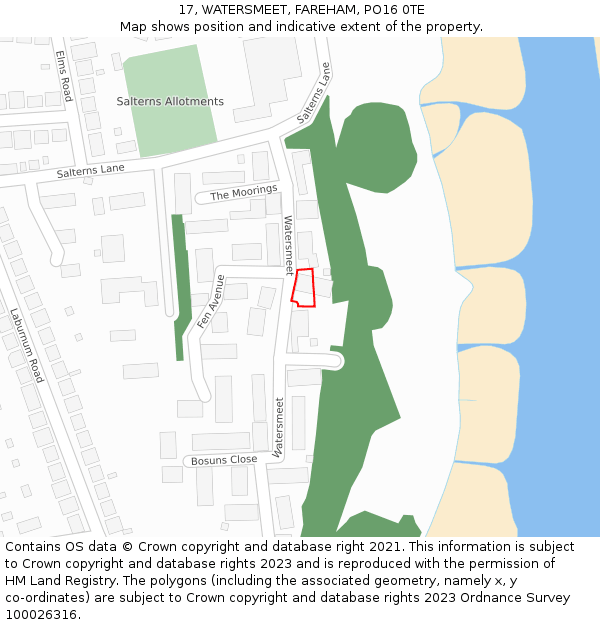 17, WATERSMEET, FAREHAM, PO16 0TE: Location map and indicative extent of plot