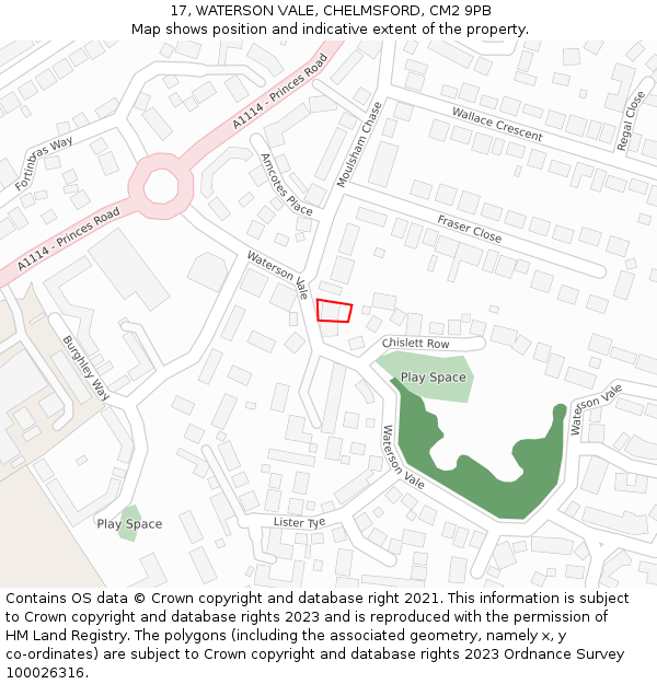 17, WATERSON VALE, CHELMSFORD, CM2 9PB: Location map and indicative extent of plot