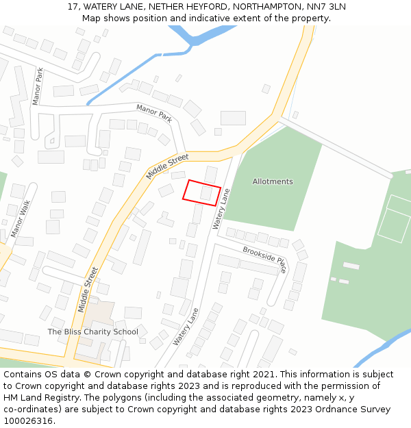 17, WATERY LANE, NETHER HEYFORD, NORTHAMPTON, NN7 3LN: Location map and indicative extent of plot