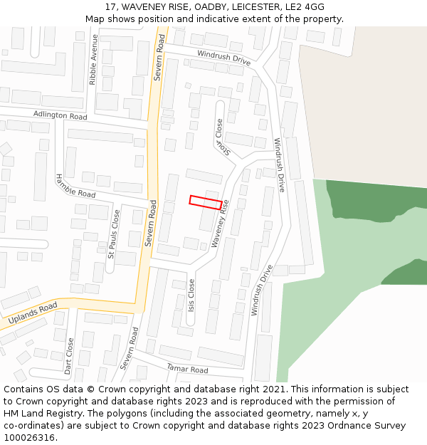 17, WAVENEY RISE, OADBY, LEICESTER, LE2 4GG: Location map and indicative extent of plot