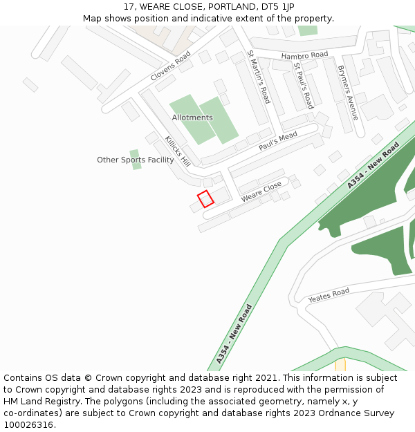 17, WEARE CLOSE, PORTLAND, DT5 1JP: Location map and indicative extent of plot