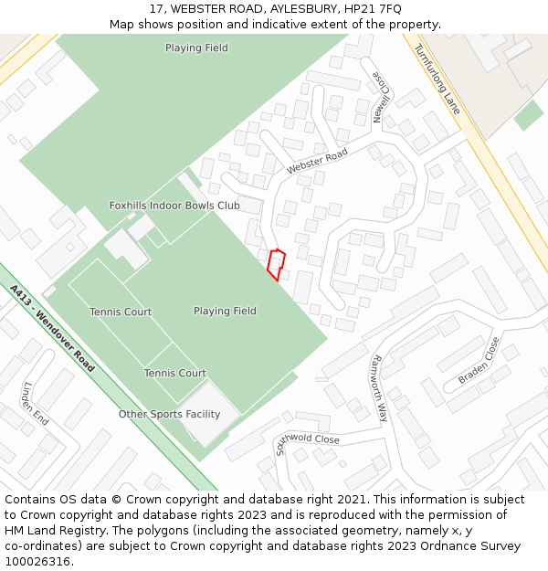17, WEBSTER ROAD, AYLESBURY, HP21 7FQ: Location map and indicative extent of plot