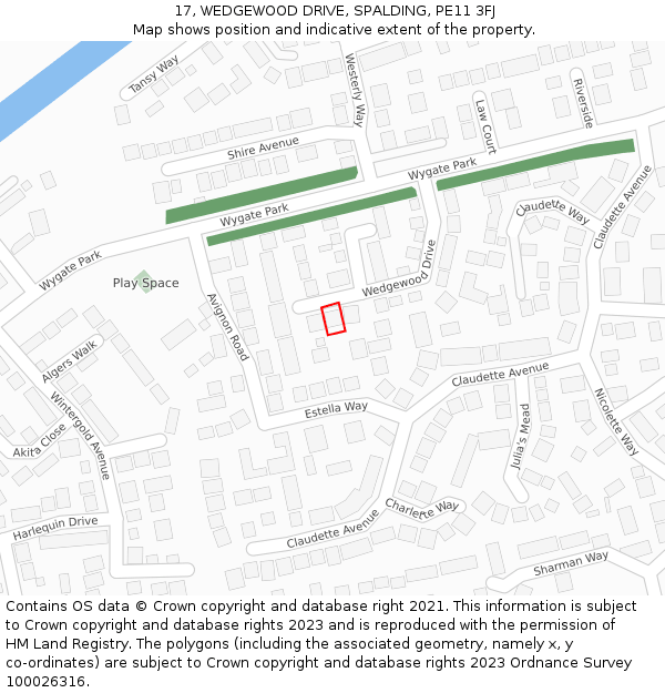 17, WEDGEWOOD DRIVE, SPALDING, PE11 3FJ: Location map and indicative extent of plot