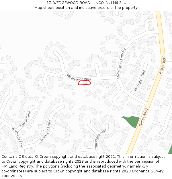 17, WEDGEWOOD ROAD, LINCOLN, LN6 3LU: Location map and indicative extent of plot