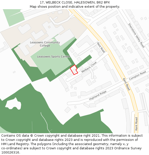 17, WELBECK CLOSE, HALESOWEN, B62 8PX: Location map and indicative extent of plot