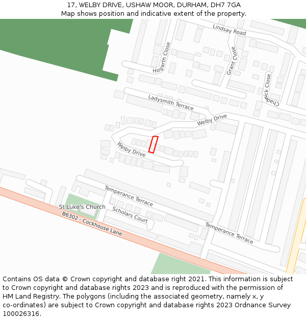 17, WELBY DRIVE, USHAW MOOR, DURHAM, DH7 7GA: Location map and indicative extent of plot