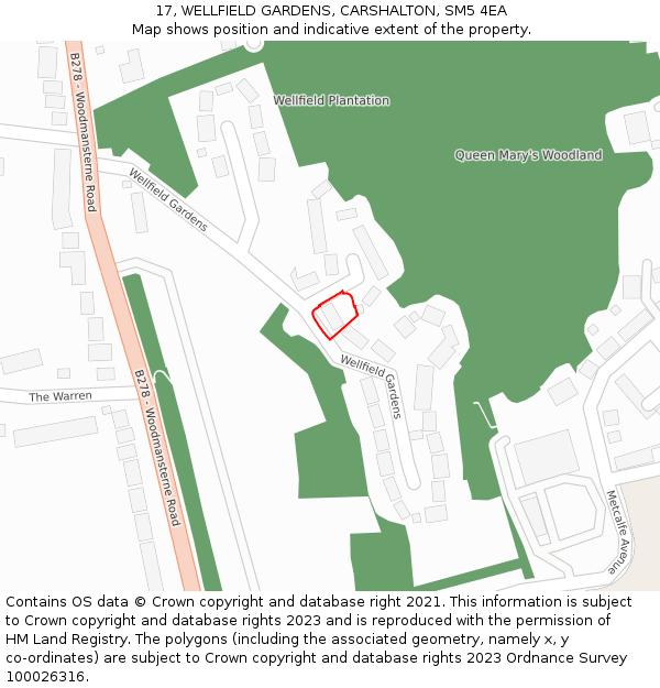 17, WELLFIELD GARDENS, CARSHALTON, SM5 4EA: Location map and indicative extent of plot