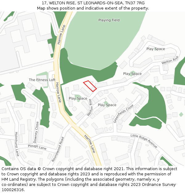 17, WELTON RISE, ST LEONARDS-ON-SEA, TN37 7RG: Location map and indicative extent of plot