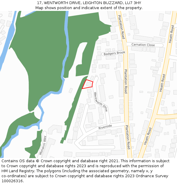 17, WENTWORTH DRIVE, LEIGHTON BUZZARD, LU7 3HY: Location map and indicative extent of plot