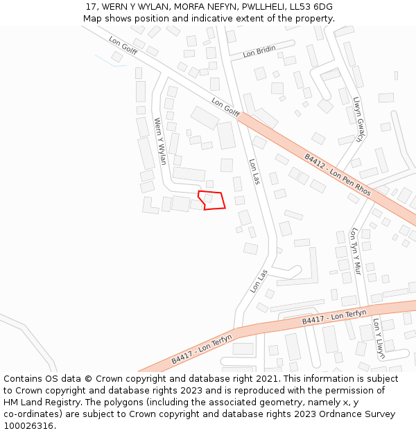 17, WERN Y WYLAN, MORFA NEFYN, PWLLHELI, LL53 6DG: Location map and indicative extent of plot