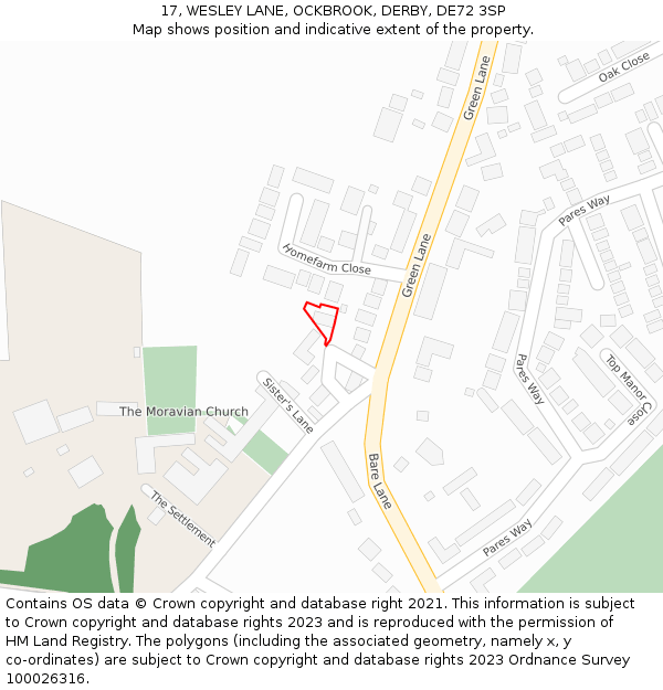 17, WESLEY LANE, OCKBROOK, DERBY, DE72 3SP: Location map and indicative extent of plot