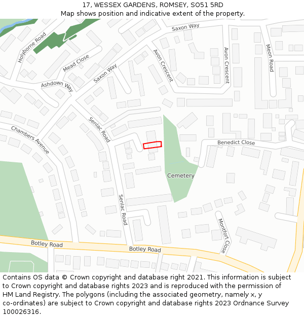 17, WESSEX GARDENS, ROMSEY, SO51 5RD: Location map and indicative extent of plot