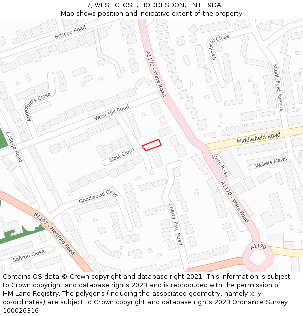 17, WEST CLOSE, HODDESDON, EN11 9DA: Location map and indicative extent of plot