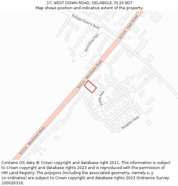 17, WEST DOWN ROAD, DELABOLE, PL33 9DT: Location map and indicative extent of plot