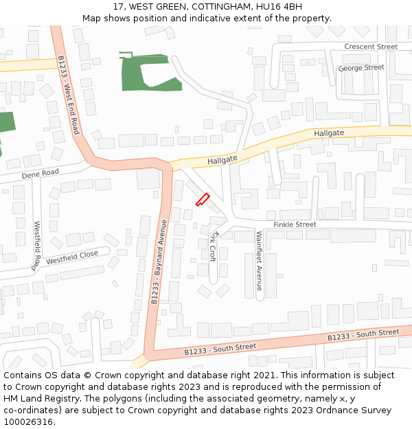 17, WEST GREEN, COTTINGHAM, HU16 4BH: Location map and indicative extent of plot