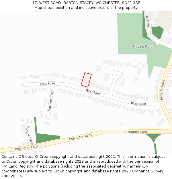 17, WEST ROAD, BARTON STACEY, WINCHESTER, SO21 3SB: Location map and indicative extent of plot