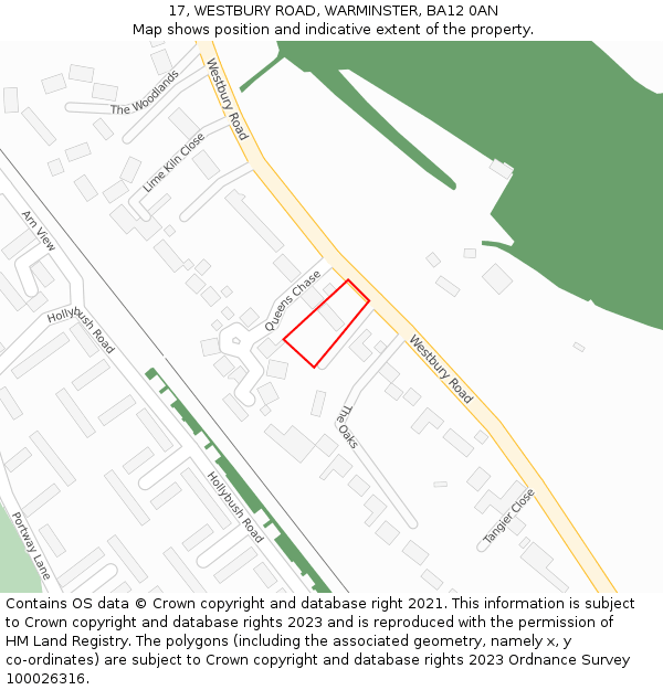 17, WESTBURY ROAD, WARMINSTER, BA12 0AN: Location map and indicative extent of plot