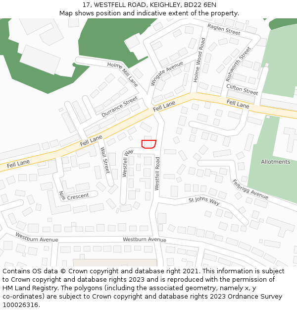 17, WESTFELL ROAD, KEIGHLEY, BD22 6EN: Location map and indicative extent of plot