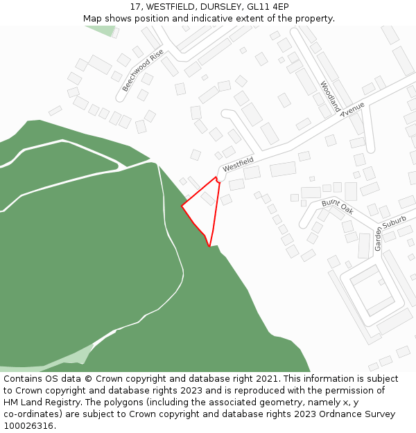 17, WESTFIELD, DURSLEY, GL11 4EP: Location map and indicative extent of plot