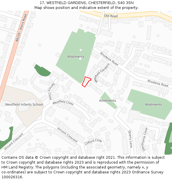 17, WESTFIELD GARDENS, CHESTERFIELD, S40 3SN: Location map and indicative extent of plot