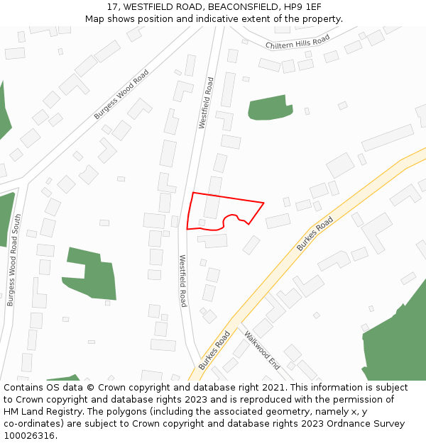 17, WESTFIELD ROAD, BEACONSFIELD, HP9 1EF: Location map and indicative extent of plot