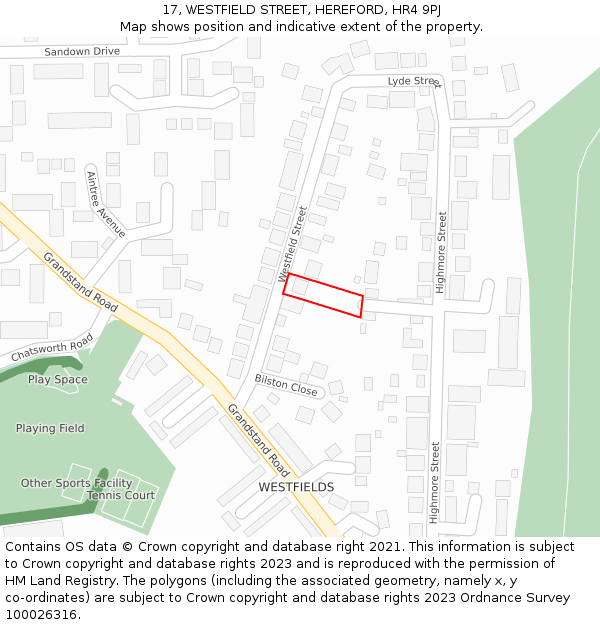 17, WESTFIELD STREET, HEREFORD, HR4 9PJ: Location map and indicative extent of plot