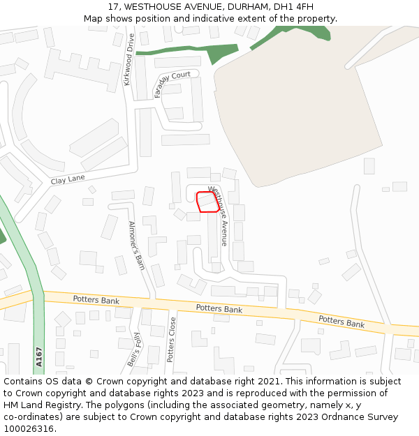 17, WESTHOUSE AVENUE, DURHAM, DH1 4FH: Location map and indicative extent of plot
