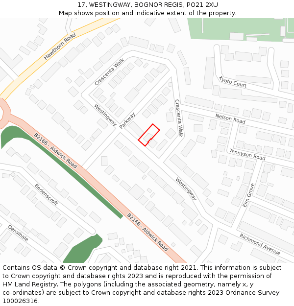 17, WESTINGWAY, BOGNOR REGIS, PO21 2XU: Location map and indicative extent of plot