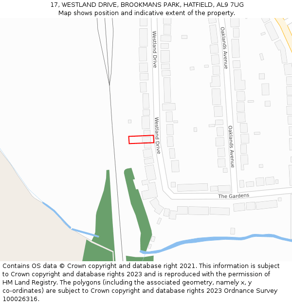 17, WESTLAND DRIVE, BROOKMANS PARK, HATFIELD, AL9 7UG: Location map and indicative extent of plot