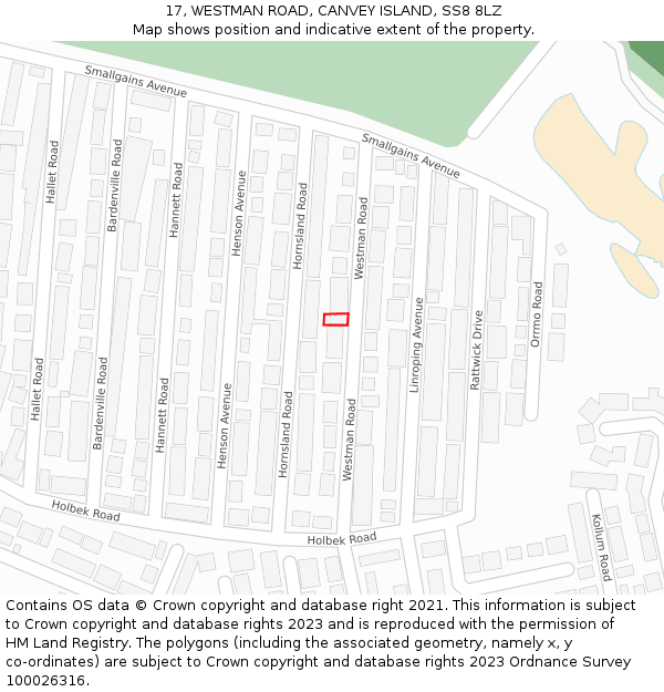 17, WESTMAN ROAD, CANVEY ISLAND, SS8 8LZ: Location map and indicative extent of plot