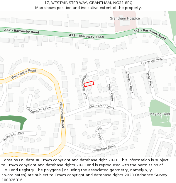 17, WESTMINSTER WAY, GRANTHAM, NG31 8PQ: Location map and indicative extent of plot